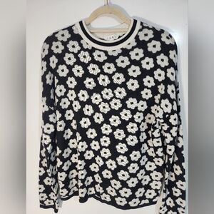 THML Black and White Floral Sweater, Size Large
